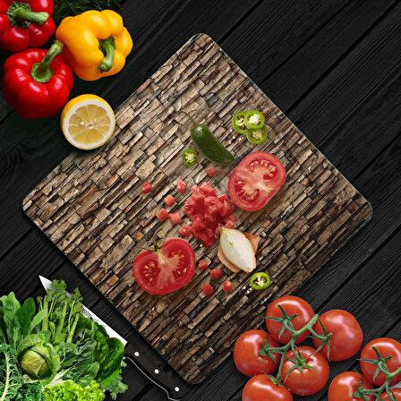 Decovetro Cam Kesme Tahtası Kare Dekoratif Taş desenli 30x30 Cm