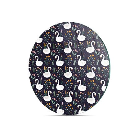 Decovetro Cam Kesme Tahtası Yuvarlak Kuğu Çiçek Desenli 30x30 Cm
