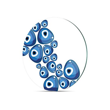 Decovetro Cam Kesme Tahtası Yuvarlak Nazar Boncuğu Desenli 30x30 Cm