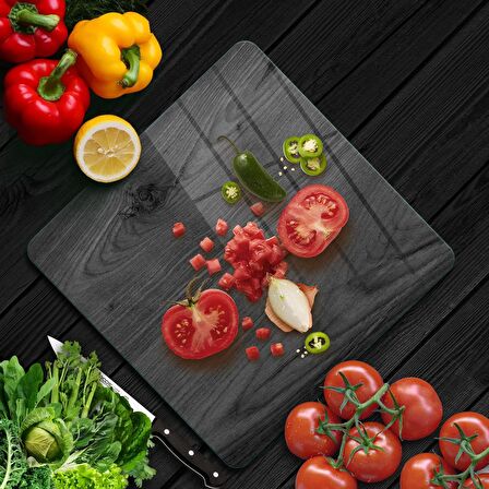 Decovetro Cam Kesme Tahtası Kare Siyah Ahşap Desenli 30x30 Cm