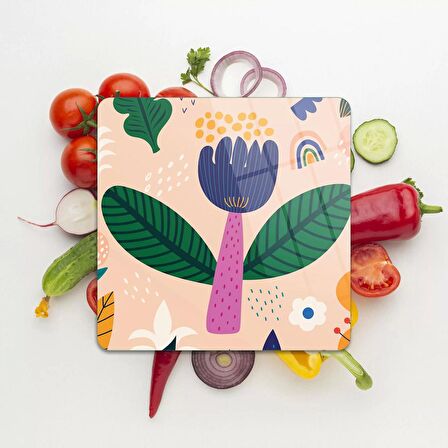 Decovetro Cam Kesme Tahtası Kare Lale Çiçek Desenli 30x30 Cm