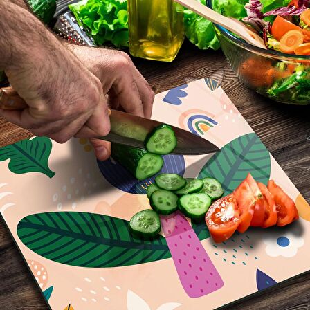 Decovetro Cam Kesme Tahtası Kare Lale Çiçek Desenli 30x30 Cm