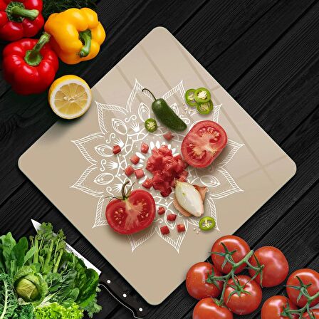 Decovetro Cam Kesme Tahtası Kare Mandala 4 Desenli