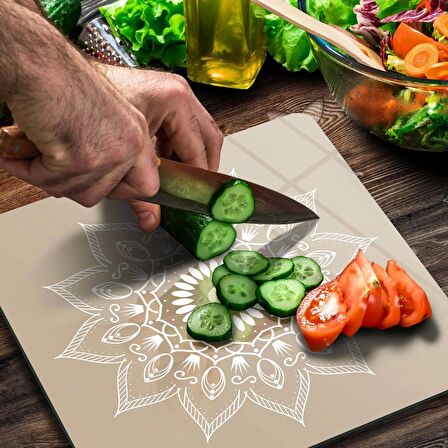 Decovetro Cam Kesme Tahtası Kare Mandala 4 Desenli