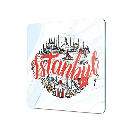 Decovetro Cam Kesme Tahtası Kare İstanbul Kolaj Desenli 30x30 Cm