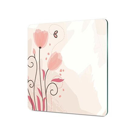 Decovetro Cam Kesme Tahtası Kare Köşe Lale Desenli 30x30 Cm
