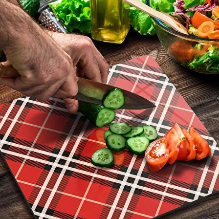 Decovetro Cam Kesme Tahtası Kare Kırmızı Ekose Desenli 30x30 Cm