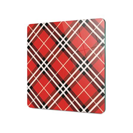 Decovetro Cam Kesme Tahtası Kare Kırmızı Ekose Desenli 30x30 Cm