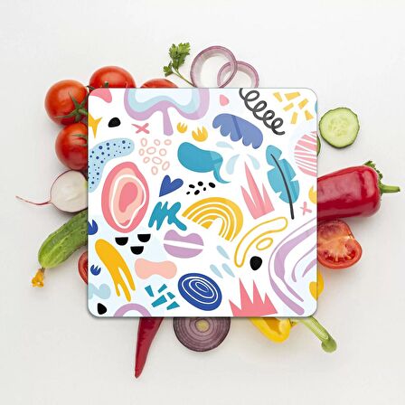 Decovetro Cam Kesme Tahtası Kare Karışık Çizgi Desenli 30x30 Cm