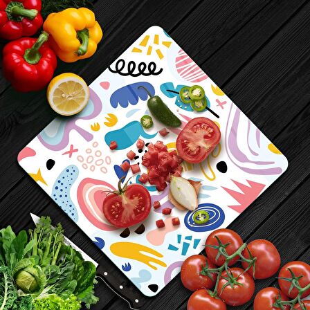 Decovetro Cam Kesme Tahtası Kare Karışık Çizgi Desenli 30x30 Cm
