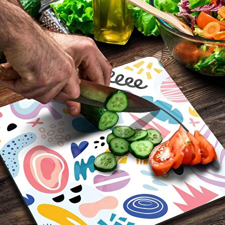 Decovetro Cam Kesme Tahtası Kare Karışık Çizgi Desenli 30x30 Cm