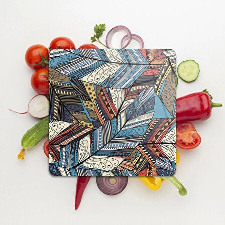 Decovetro Cam Kesme Tahtası Kare Karışık Desenli 30x30 Cm
