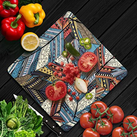 Decovetro Cam Kesme Tahtası Kare Karışık Desenli 30x30 Cm