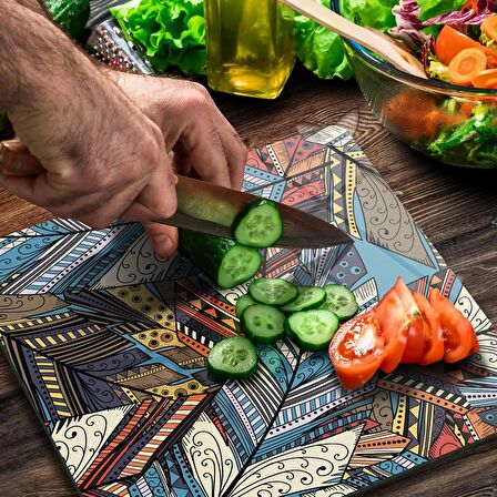 Decovetro Cam Kesme Tahtası Kare Karışık Desenli 30x30 Cm