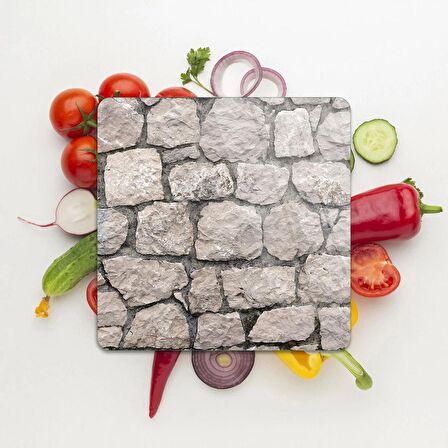 Decovetro Cam Kesme Tahtası Kare Taş Duvar Desenli 30x30 Cm