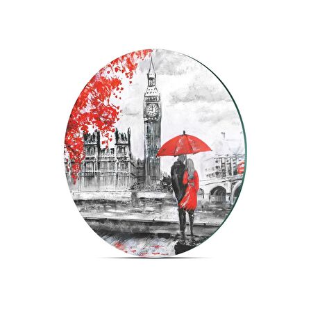 Decovetro Cam Kesme Tahtası Yuvarlak Love London Desenli 30x30 Cm
