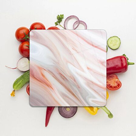 Decovetro Cam Kesme Tahtası Kare Kırmızı Mermer Desenli 30x30 Cm