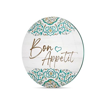 Decovetro Cam Kesme Tahtası Yuvarlak Bon Appetit Desenli 30x30 Cm