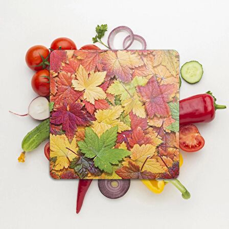 Decovetro Cam Kesme Tahtası Kare Sonbahar Yaprak Desenli 30x30 Cm