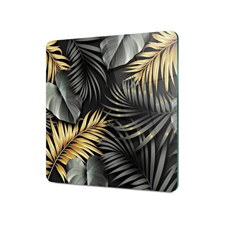 Decovetro Cam Kesme Tahtası Kare Tropik Yaprak Desenli 30x30 Cm