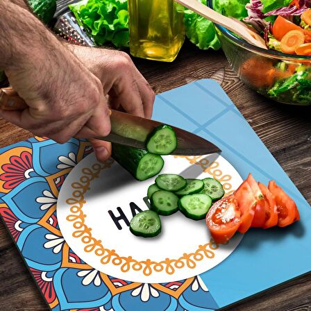 Decovetro Cam Kesme Tahtası Kare Happy Desenli 30x30 Cm