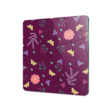 Decovetro Cam Kesme Tahtası Kare Mor Sarı Kelebek Çiçek Desenli 30x30 Cm