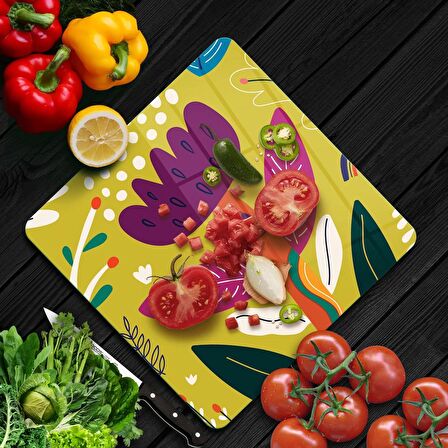 Decovetro Cam Kesme Tahtası Kare Renkli Çiçek Desenli 30x30 Cm