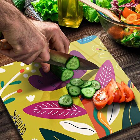 Decovetro Cam Kesme Tahtası Kare Renkli Çiçek Desenli 30x30 Cm