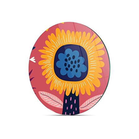 Decovetro Cam Kesme Tahtası Yuvarlak Somon Çiçek Desenli 30x30 Cm