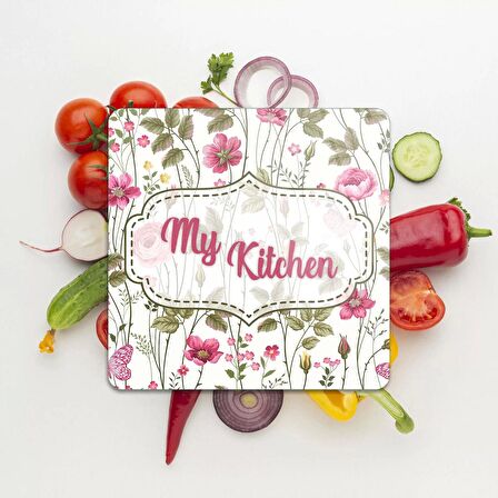 Decovetro Cam Kesme Tahtası Kare My Kitchen Çicek Desenli 30x30 Cm