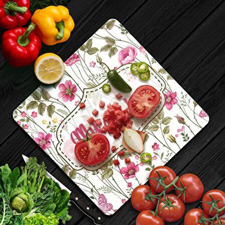 Decovetro Cam Kesme Tahtası Kare My Kitchen Çicek Desenli 30x30 Cm