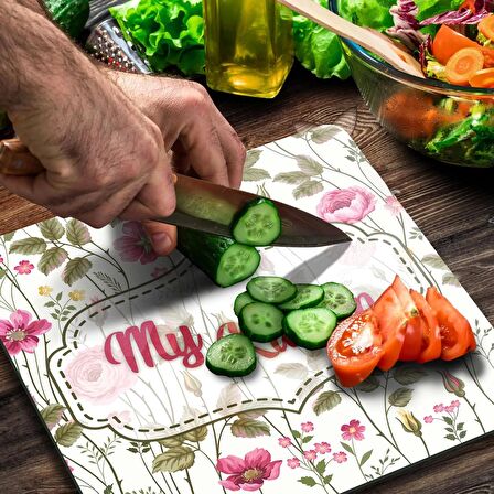 Decovetro Cam Kesme Tahtası Kare My Kitchen Çicek Desenli 30x30 Cm