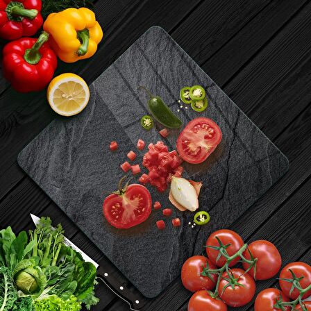 Decovetro Cam Kesme Tahtası Kare Siyah Taş Desenli 30x30 Cm