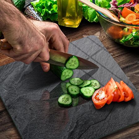 Decovetro Cam Kesme Tahtası Kare Siyah Taş Desenli 30x30 Cm
