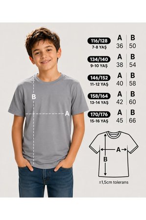 Luxic Core Erkek Çocuk Tişört Gri 7-8 Yaş Pamuk Oversize Bisiklet Yaka Kısa Kol