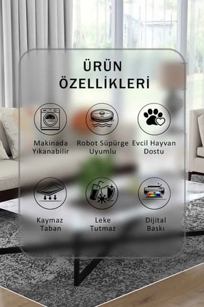 Yıkanabilir Kaymaz Taban Dijital Baskılı Halı ve Yolluk – Leke Tutmaz Salon & Mutfak Halısı