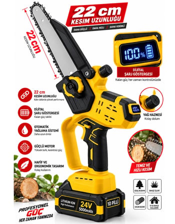 Prowackers W-4080 Dijital Budama Makası 55 mm + Otomatik Yağ Pompalı Zincirli Testere + Teleskopik Uzatma 2 Akülü 10 PİLLİ