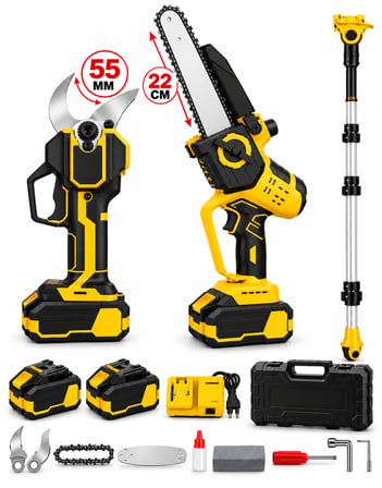 Prowackers W-4080 Dijital Budama Makası 55 mm + Otomatik Yağ Pompalı Zincirli Testere + Teleskopik Uzatma 2 Akülü 10 PİLLİ