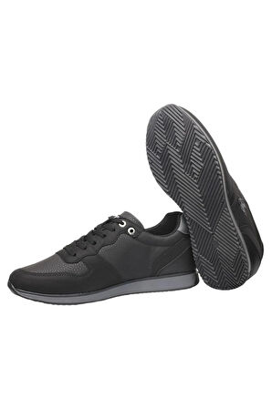 Erkek Günlük Cilt Sneaker Ayakkabı SİYAH - FÜME