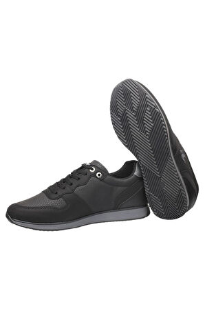 Erkek Günlük Cilt Sneaker Ayakkabı SİYAH - FÜME