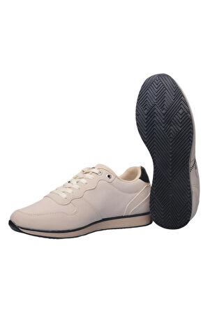 Erkek Günlük Cilt Sneaker Ayakkabı BEJ - SİYAH