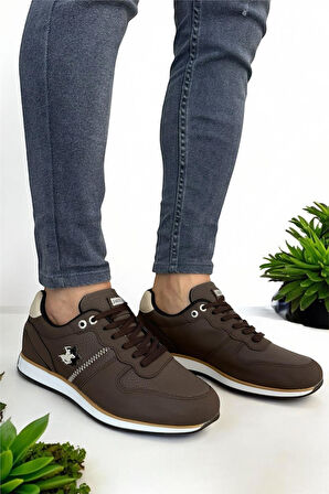 Erkek Günlük Cilt Sneaker Ayakkabı KAHVERENGİ - BEJ