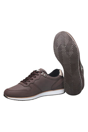 Erkek Günlük Cilt Sneaker Ayakkabı KAHVERENGİ - BEJ