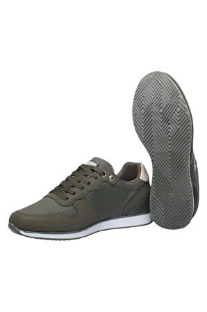 Erkek Günlük Cilt Sneaker Ayakkabı HAKİ - BEJ