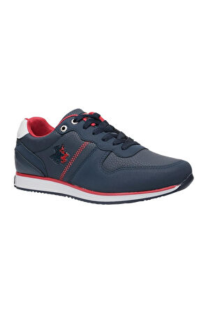 Erkek Günlük Cilt Sneaker Ayakkabı LACİVERT - BEYAZ