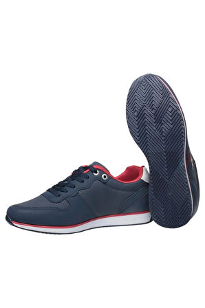 Erkek Günlük Cilt Sneaker Ayakkabı LACİVERT - BEYAZ