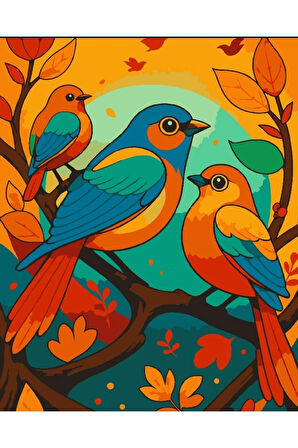 Sayılarla Boyama Seti 40x50 Cm (Çıtalı) Fırça Boya Dahil Numaralı Tuval 3 kuş