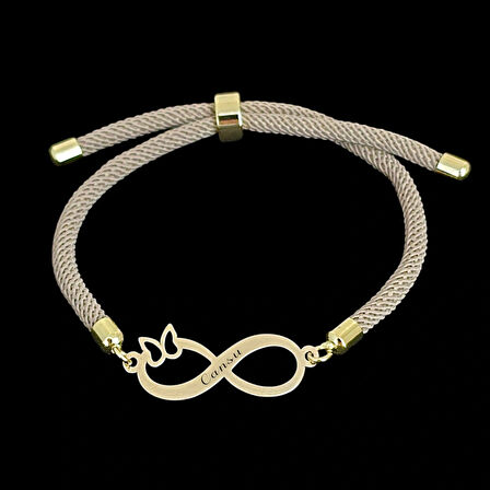 Cansu İsmine Özel Örgü İpli Sonsuzluk Figürlü 14 Ayar Altın Plakalı Hediye Bileklik-329isim-krem