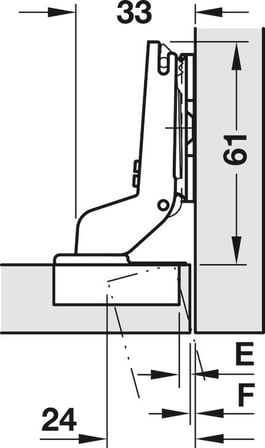 Häfele Gizli menteşe, Häfele Metalla 510 Push A/SM 110°, gömme montaj - 45/9,5