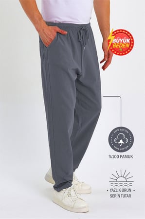 Erkek Büyük Beden %100 Pamuk Keten Görünümlü Pantolon E206